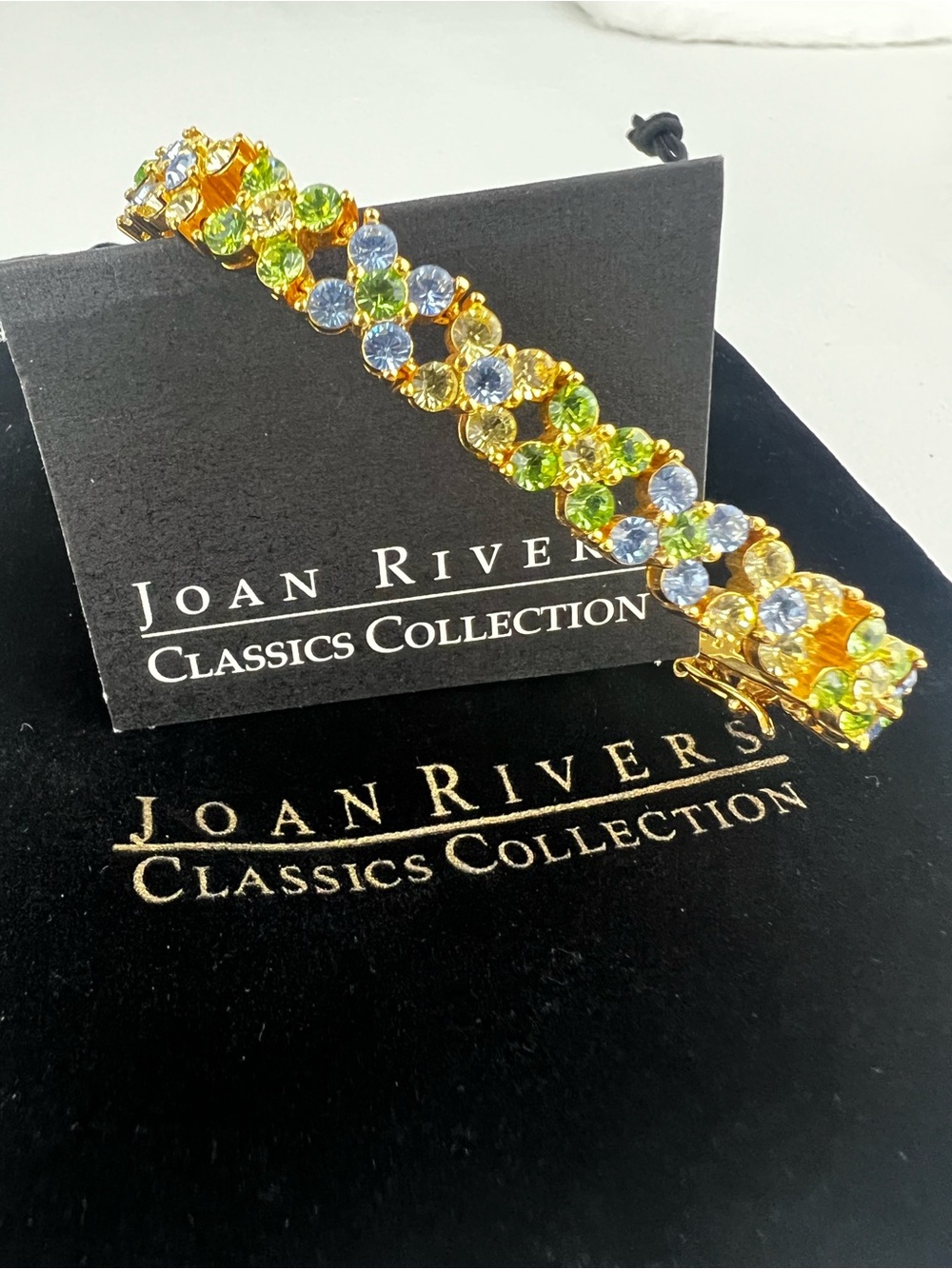 Joan Rivers Classics Vintage Pastel Crystal Tennis Bracelet Gold Tone